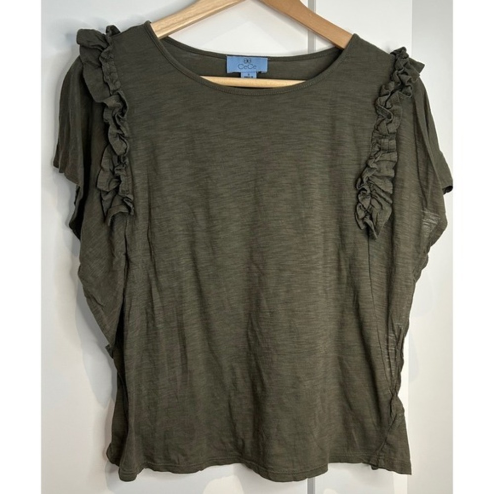 Cece Green Ruffle Top Women Small Cottagecore Feminine Festival Artsy